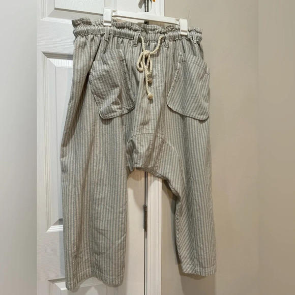 NWOT M Free People Runyon
Oversize Stripe Pant Harem Sky
Blue Drawstring - Picture 6 of 8